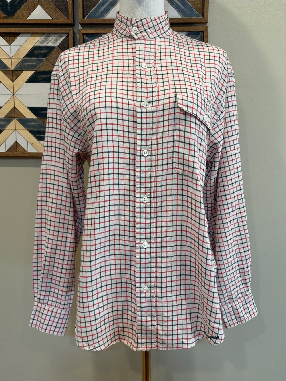 Vintage Ralph Lauren Equestrian Windowpane Check Cotton Wool High Neck Top 8 - Picture 4 of 13